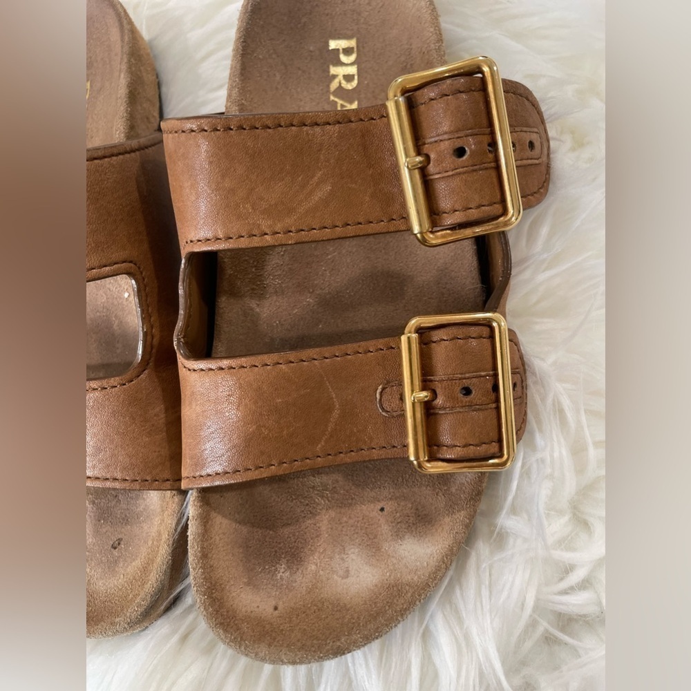 Ecru Suede Double Buckle Slide Sandal - Picture 3 of 14